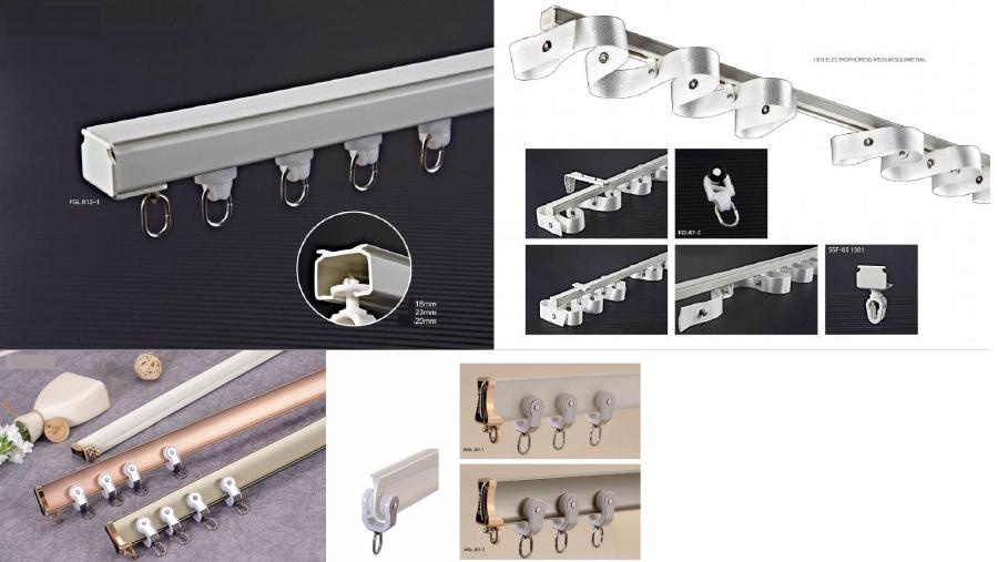 Curtain tracks with runners and mounting component views