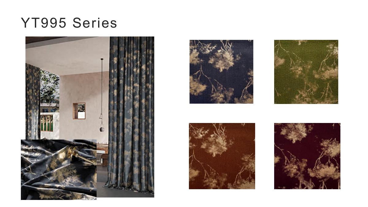YT995 floral curtain series with color swatches